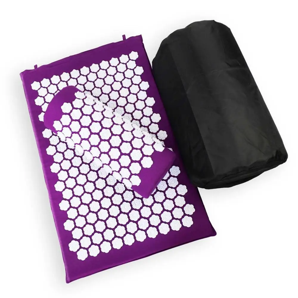 PURPLE Розовый шип акупрессура коврик подушка коврик для иглоукалывания Шакти Коврик для йоги массажный релаксационный с каррибой - Цвет: PURPLE