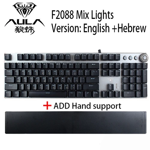English ADD Hebrew AULA, Проводная Механическая usb-клавиатура с защитой от привидения, 104 русскими клавишами, для компьютера, геймера, металлическая игровая клавиатура, арабский, испанский, иврит - Цвет: English ADD Hebrew