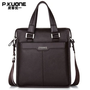 П. KUONE 2017 мужской деловой портфель из натуральной кожи, вертикальный Повседневный портфель через плечо, мужская сумка-мессенджер