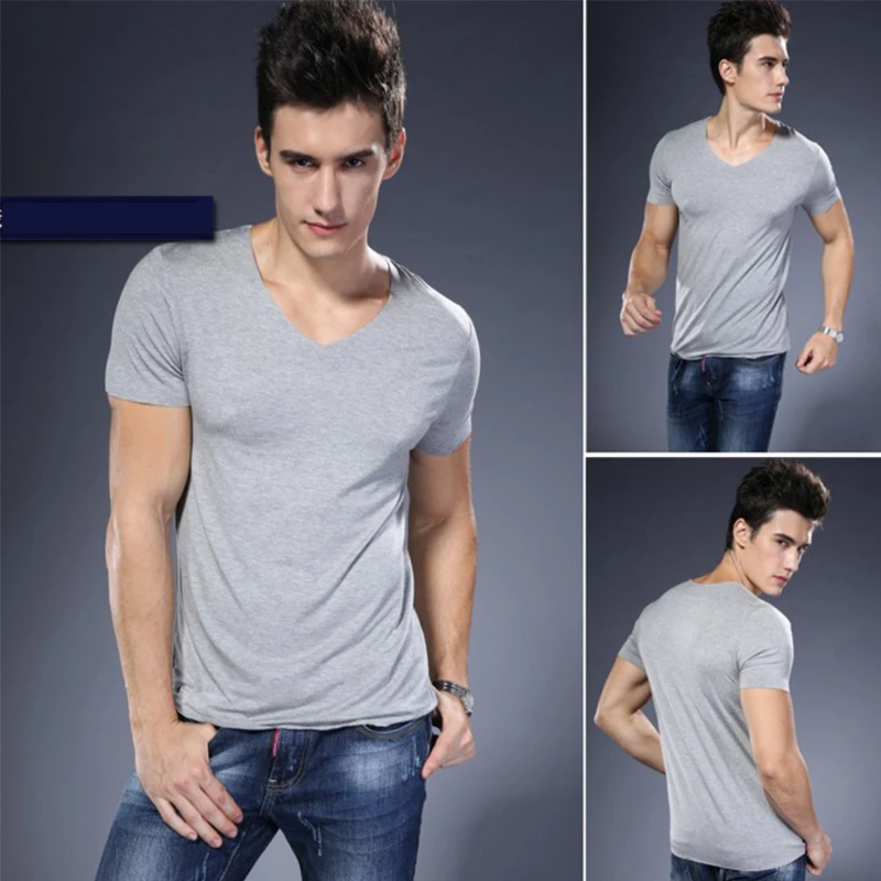 Modal Solid Color Undershirt Men Clothes Close-Fitting Short Sleeve Relax Breathable Strench V Neck Home T-Shirt Plus Size 6XL