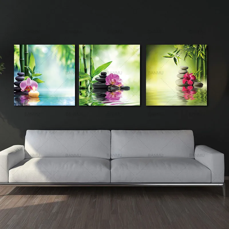

3 Panels Contemporary Zen Stone Landscape Artwork Giclee Canvas Prints on Canvas Wall art Modern Wall Decor