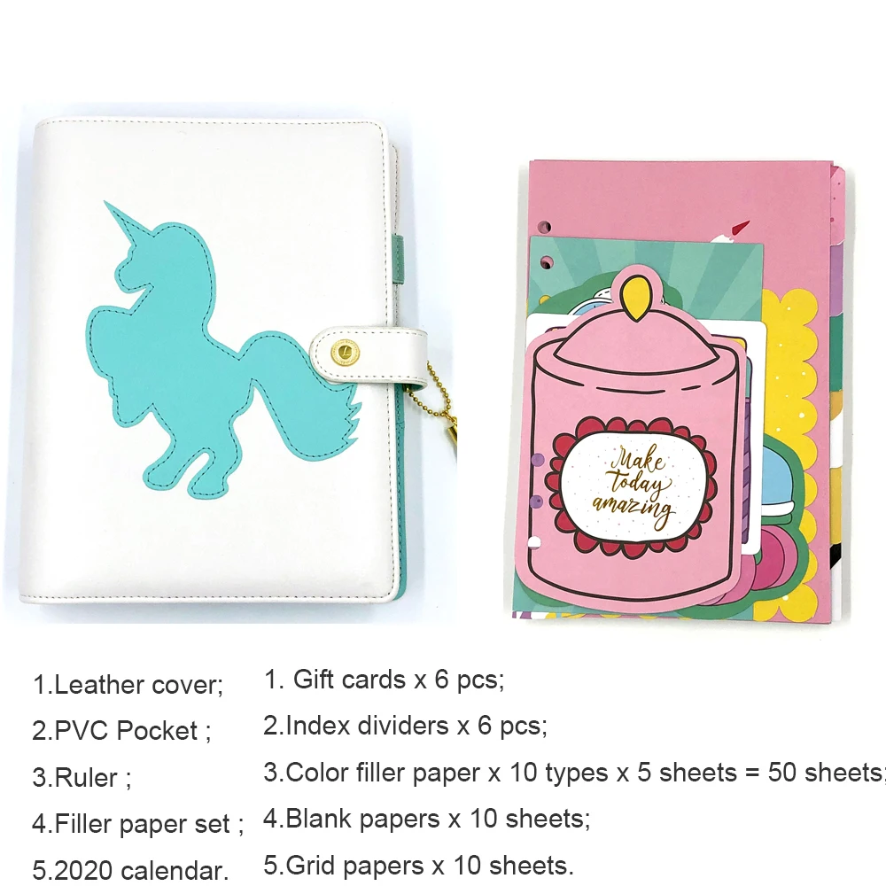 Unicorn Color set С кожаным переплетом, записные книжки и дневники A5A6, ежедневник, органайзер, ежемесячный недельный дневник, Подарочные канцелярские принадлежности - Цвет: Unicorn Color set