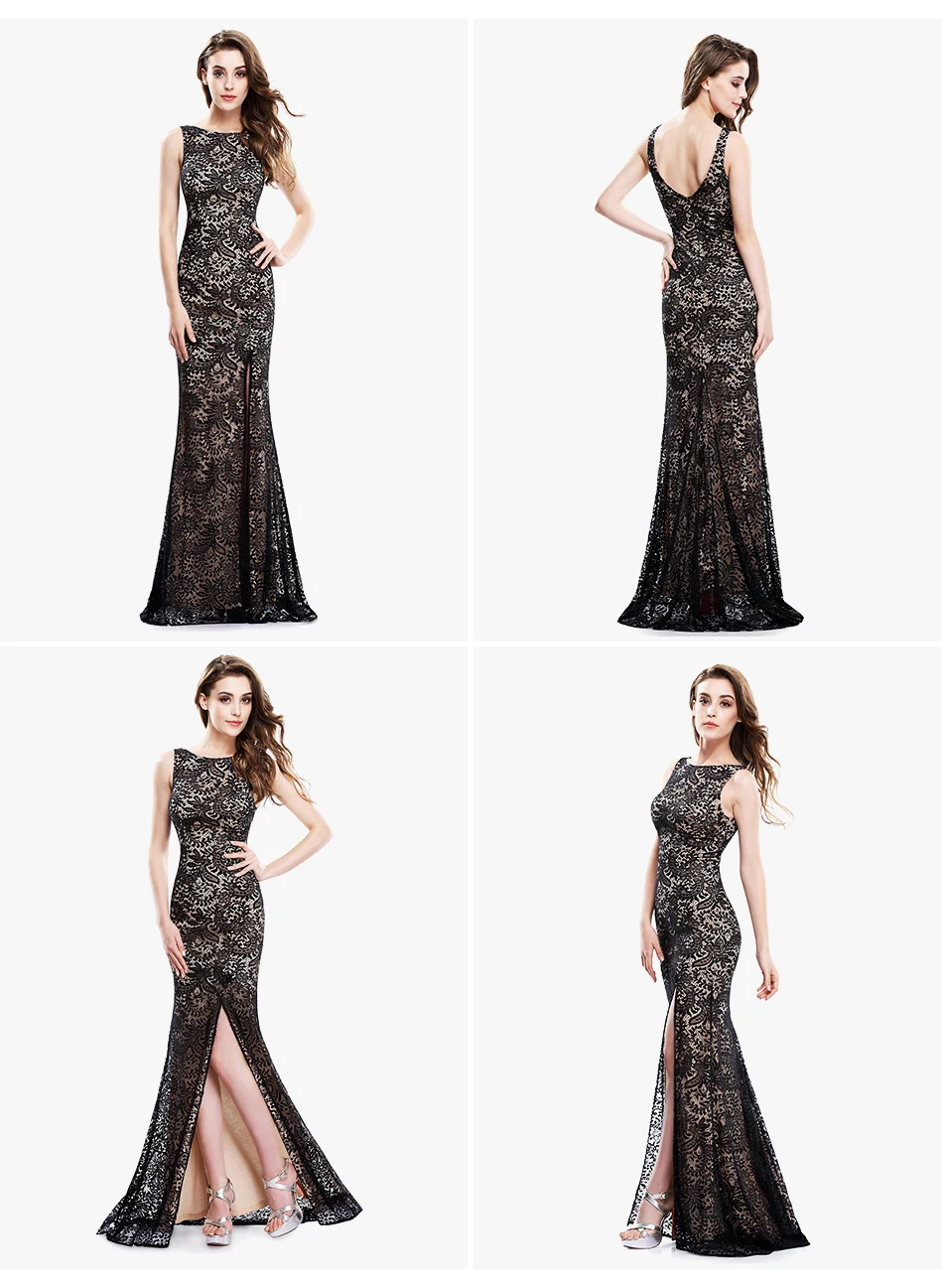 Русалка вечернее платье Ever Pretty EP08859 длинное сексуальное без рукавов с разрезом официальное кружевное вечернее платье знаменитостей