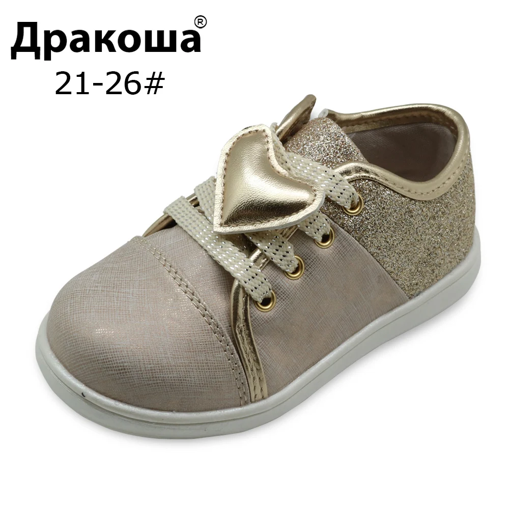 Apakowa/детская обувь для девочек; сезон весна-осень; кроссовки для девочек; модные детские кроссовки из искусственной кожи для маленьких девочек; повседневная обувь с сердечками