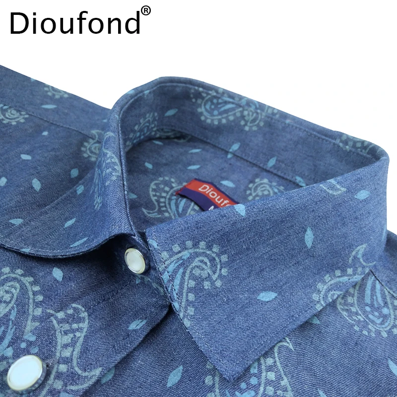 Dioufond Denim Shirts Women Blouses Pesley Print Thin Cotton Blouse Long Sleeve Slim Tops Blusas Camisa Jeans Casual Out|denim shirt women|shirt