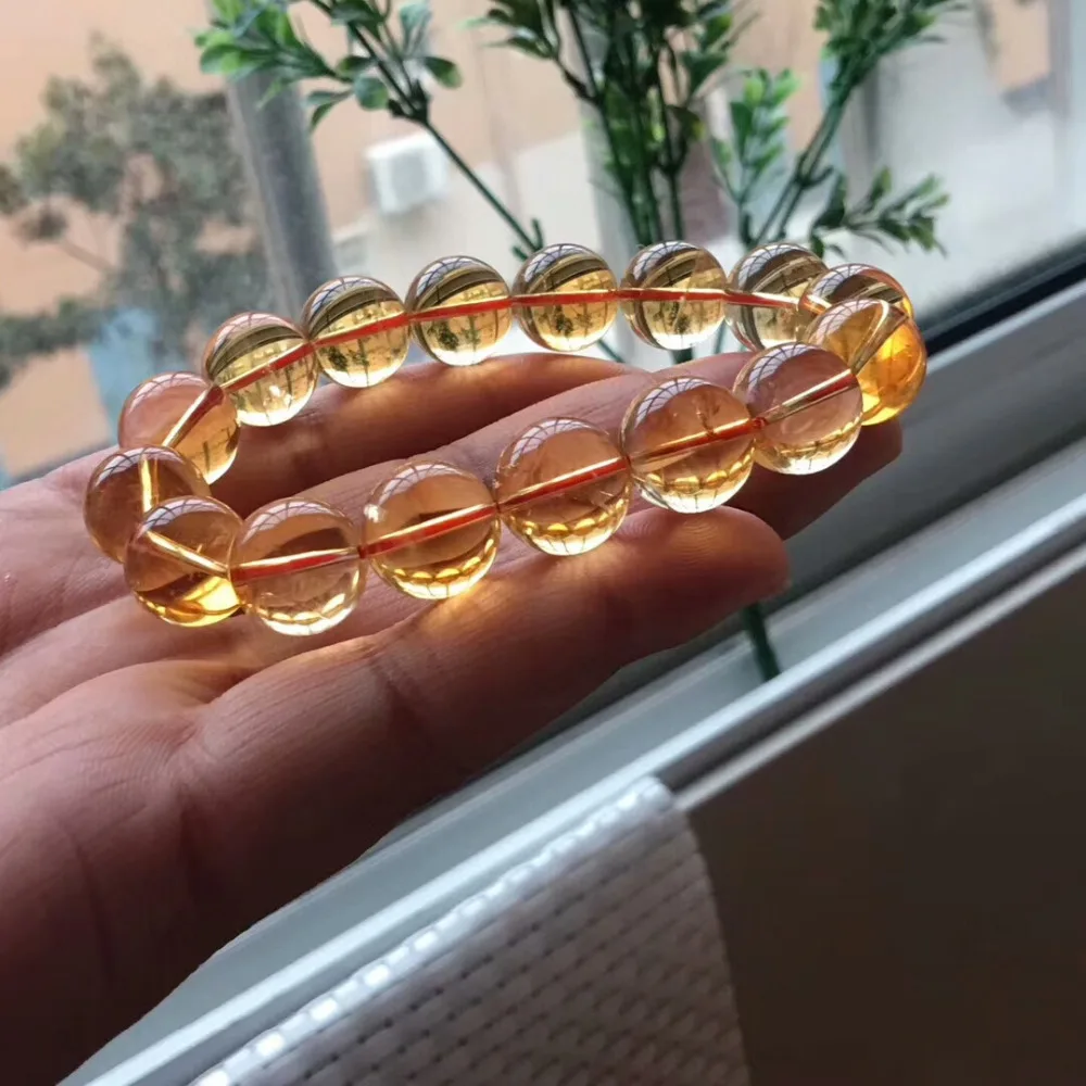 14mm Genuine Natural Citrine Quartz Yellow Crystal Round Beads Bracelet Gemstone Wealthy Stone Stretch Charms Bracelets AAAAAA | Украшения