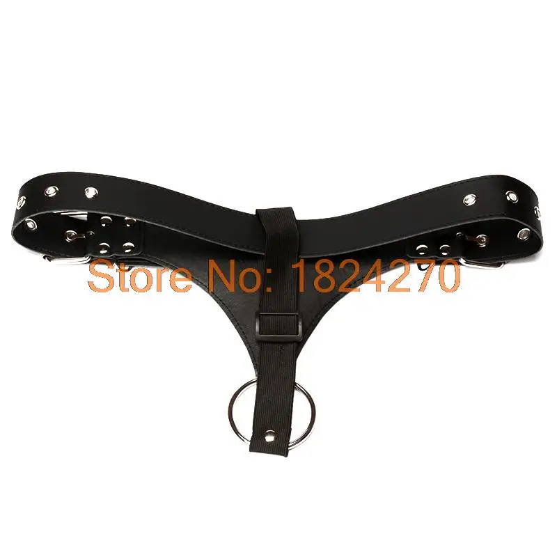 Черные регулируемые трусики из искусственной кожи нижнее белье с кольцом для