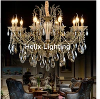 free shipping brass finished antique crystal chandelier lingting luxurious ac led brass crystal lamp lustre suspension lighting