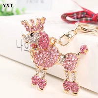 crown poodle dog keyring lovely cute rhinestone crystal pendant charm purse handbag car key chain birthday party gift