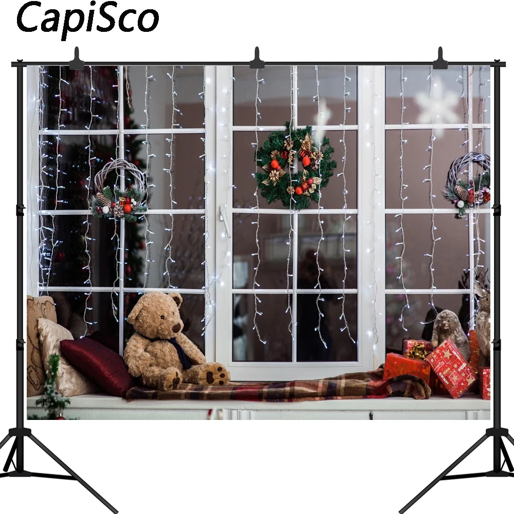 Capisco Рождество окно плюшевый медведь светильник лампа венок фотографии фоны индивидуальные фотографические фоны для фотостудии