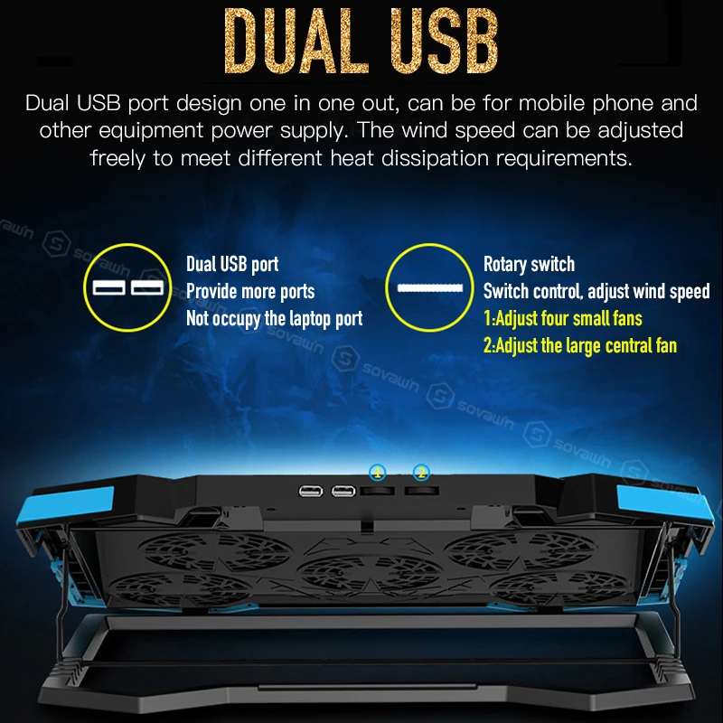 Кулер для ноутбука 2 usb порта и пять охлаждающих вентиляторов подставка 12 17