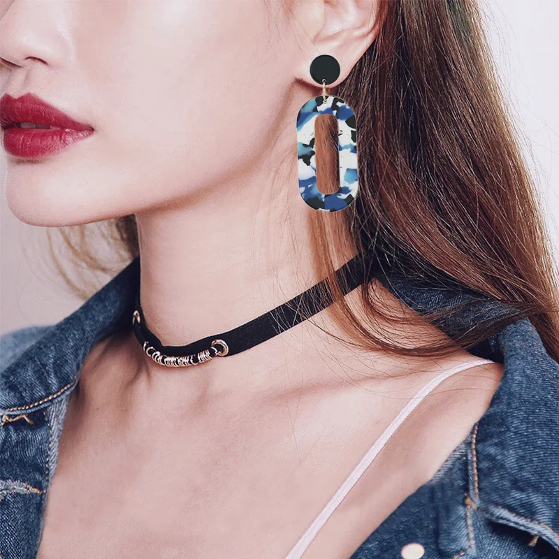LNRRABC Fashion earrings Geometric Statement Long Acrylic Pattern Earring Unique 1Pair New Arrival 2018 Coffee Allergy Free Blue | Украшения