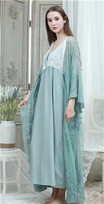 deep green Кружевной Халат и платье, набор, женские длинные ночные рубашки, винтажная Пижама, элегантный свободный халат, набор, Европейский классический халат, красивый подарок для дам - Цвет: deep green