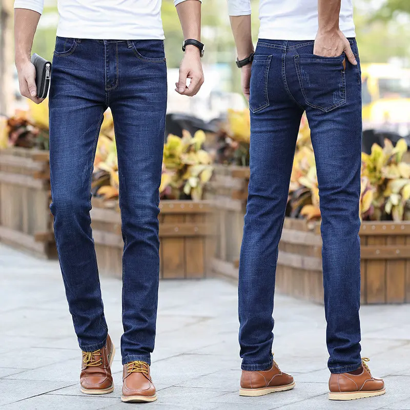 008 blue jeans GEJIAN мужские новые джинсы, летние модные Стрейчевые джинсы, повседневные Прямые прямые брюки, однотонные дышащие деловые джинсы для мужчин - Цвет: 008 blue jeans