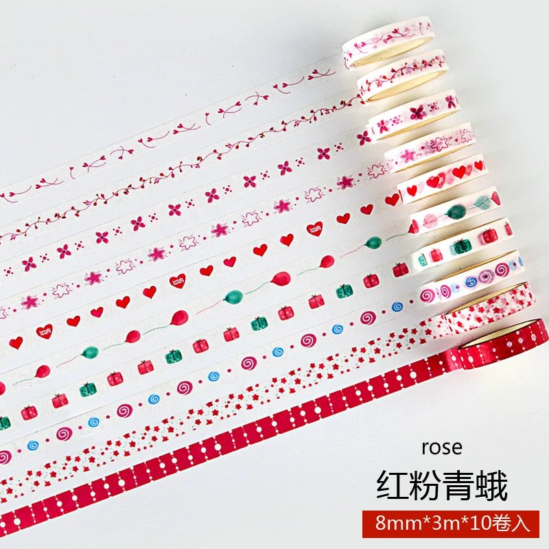 rose 10 томов 12 стилей васи лента базовый цвет коробка бумажный Набор Ручка DIY стикер лента роза для украшения наклейки канцелярские принадлежности - Цвет: rose