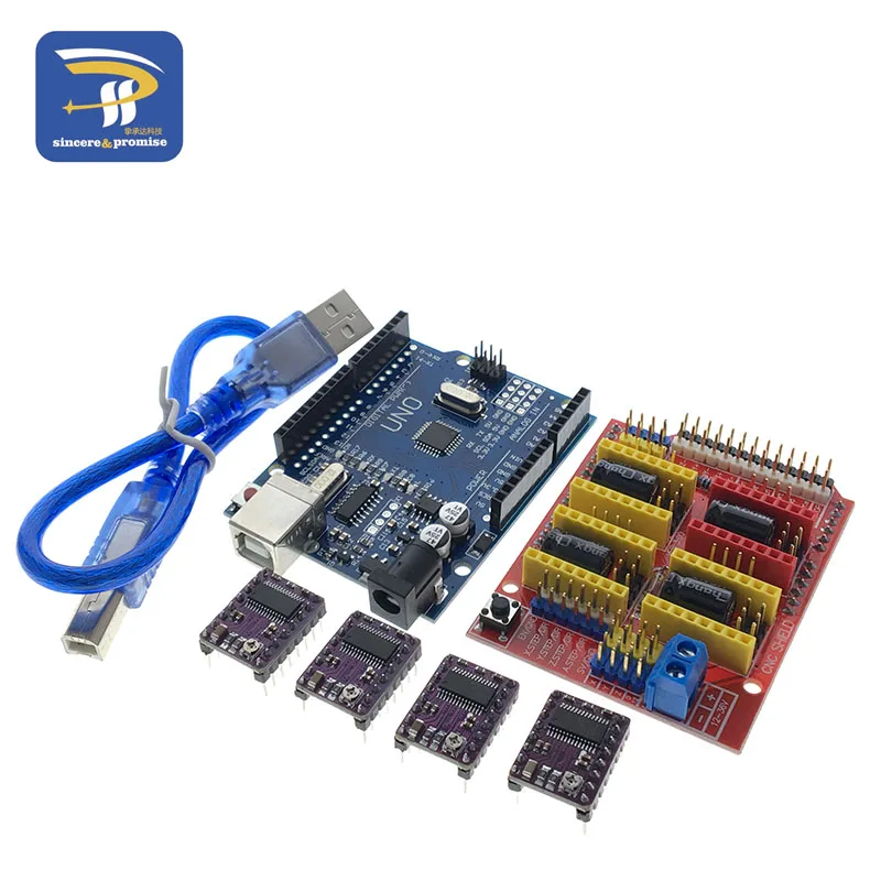 CNC щит v3 гравировальный станок 3d принтер+ 4 шт. A4988/DRV8825 Плата расширения драйвера для Arduino+ UNO R3 с USB кабелем