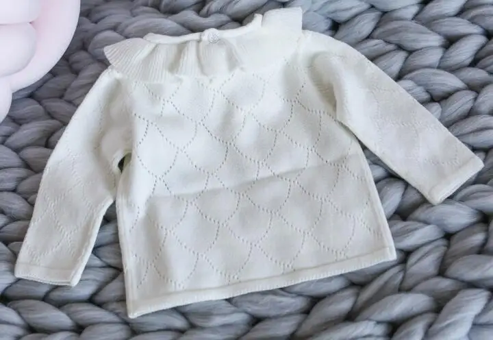 White Sweater Детский вязаный пуловер; свитер с оборками для девочек; коллекция года; свитера для маленьких девочек; ажурная трикотажная детская верхняя одежда; Детский свитер - Цвет: White Sweater
