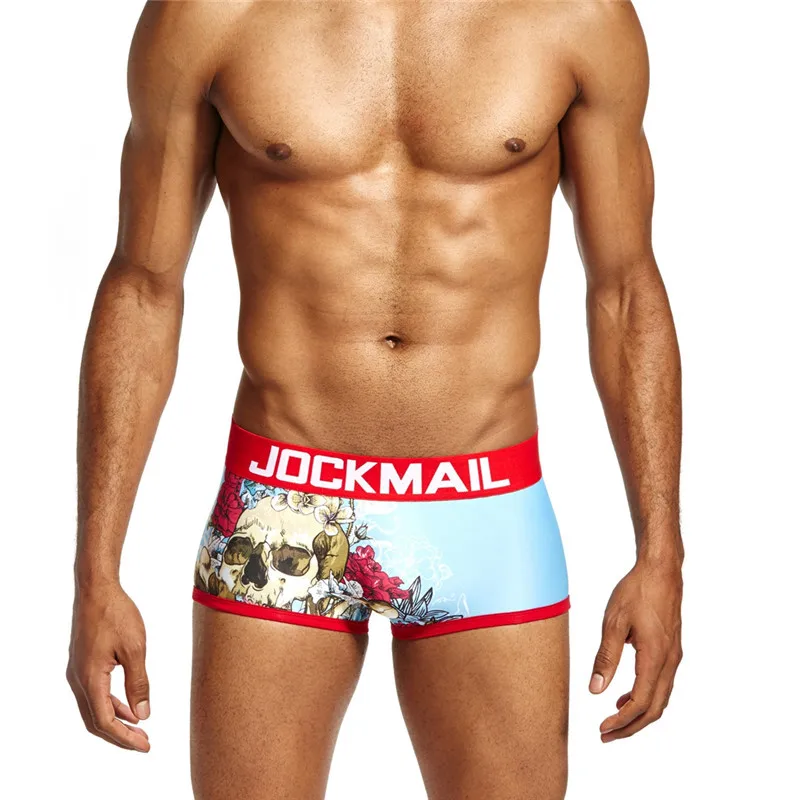 Бренд jockmail напечатаны череп боксеры трусы calcinha привлекательное нижнее белье для геев мужские трусы-боксеры marca cueca мужские трусы шорты