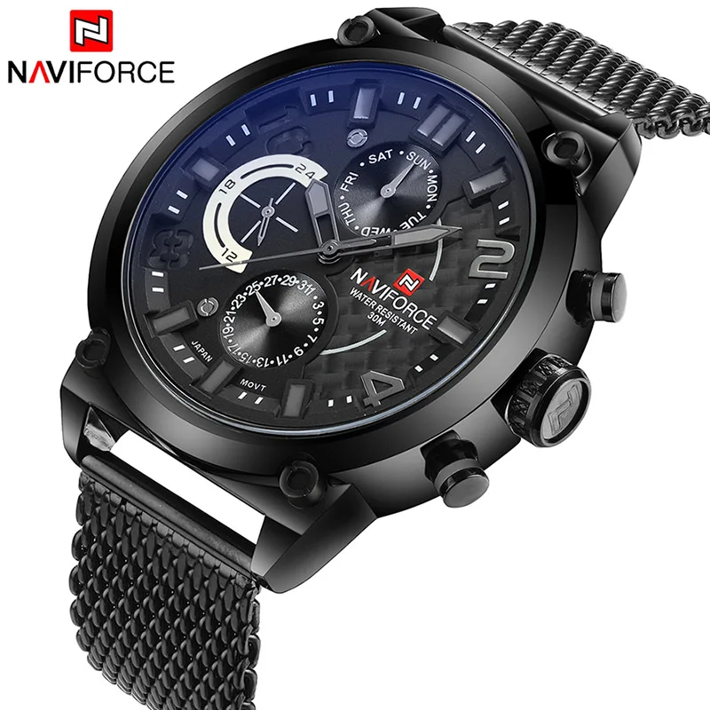 Black Gray NAVIFORCE, люксовый бренд, Мужские Аналоговые часы из нержавеющей стали, мужские кварцевые часы, 24 часа, часы с датой, мужские Модные Повседневные Спортивные Наручные Часы - Цвет: Black Gray