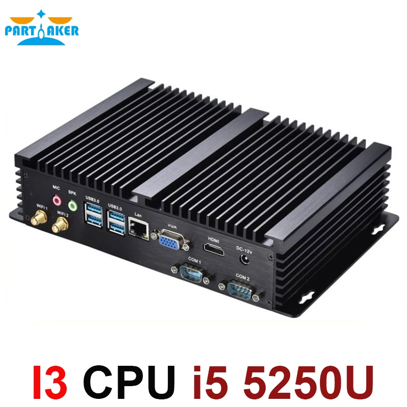 Причастником I3 безвентиляторный мини ПК i5 мини компьютер windows 7 core i5 5250U i5 5200U безвентиляторный ПК wifi RS232 VGA HDMI завод мини ПК