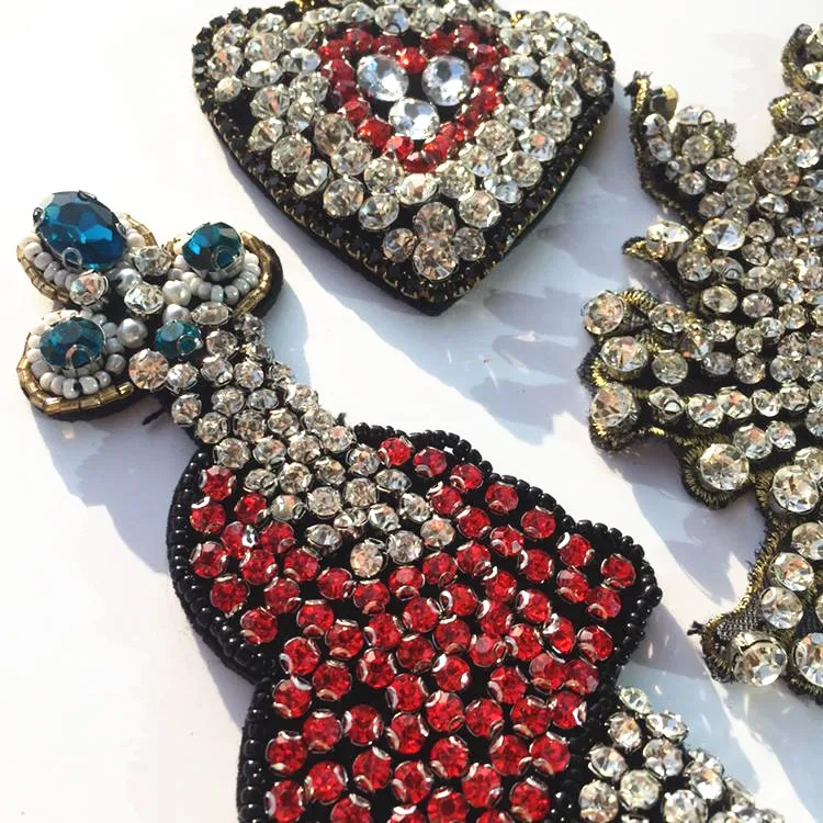 4pcs beaded crystal diamond peach heart patch garment accessories Arrow Through Heart applique patches for clothing | Дом и сад