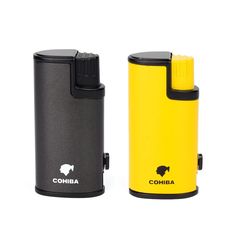COHIBA зажигалка для сигарет Сигар Зажигалка 3 факел ветрозащитная зажигалка с игольчатым пламенем зажигалка с пробивкой для сигар, газовая многоразовая походная зажигалка