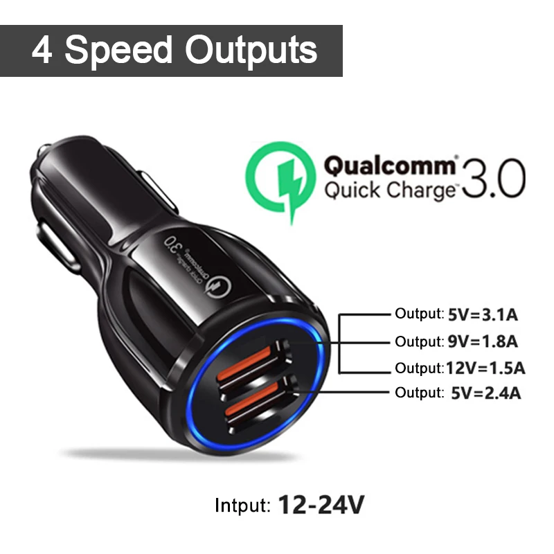 Quick Charge QC 3,0 USB Автомобильное Зарядное устройство для мобильного телефона быстро PD автомобиль зарядки Зарядное устройство s Dual USB 3.1A 5/9/12 V для Универсальный телефон