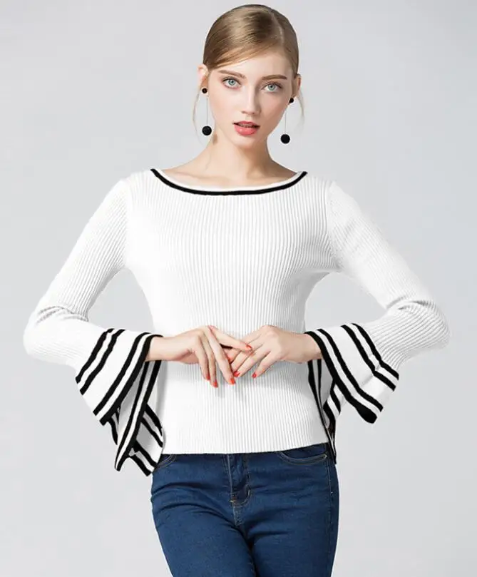 Женская трикотажная футболка с длинным рукавом черная/белая/ржаво