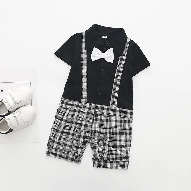 Newborn baby Cotton rompers Turn-down Collar Short sleeve gentleman Style boy clothes infant babies jumpsuits overalls0-18M |
