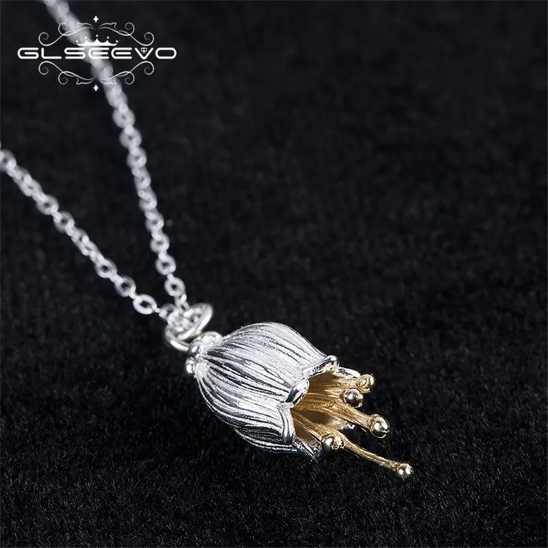 GLSEEVO 925 Sterling Silver Flower Pendant Necklace Personality Bellflower Female Handmade Fine Jewelry Sieraden GN0038 | Украшения и