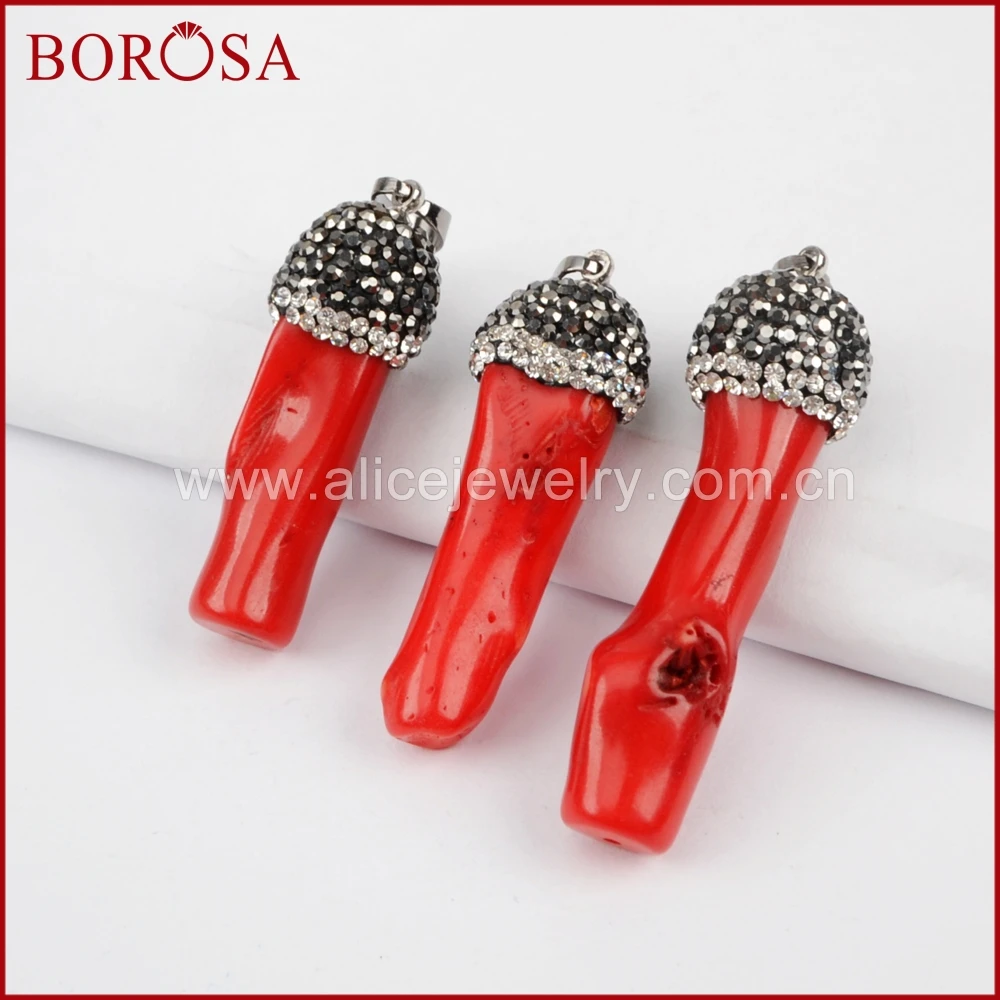 BOROSA Manmade красный коралл очарование Друза кулон из бисера Коралловый каменный