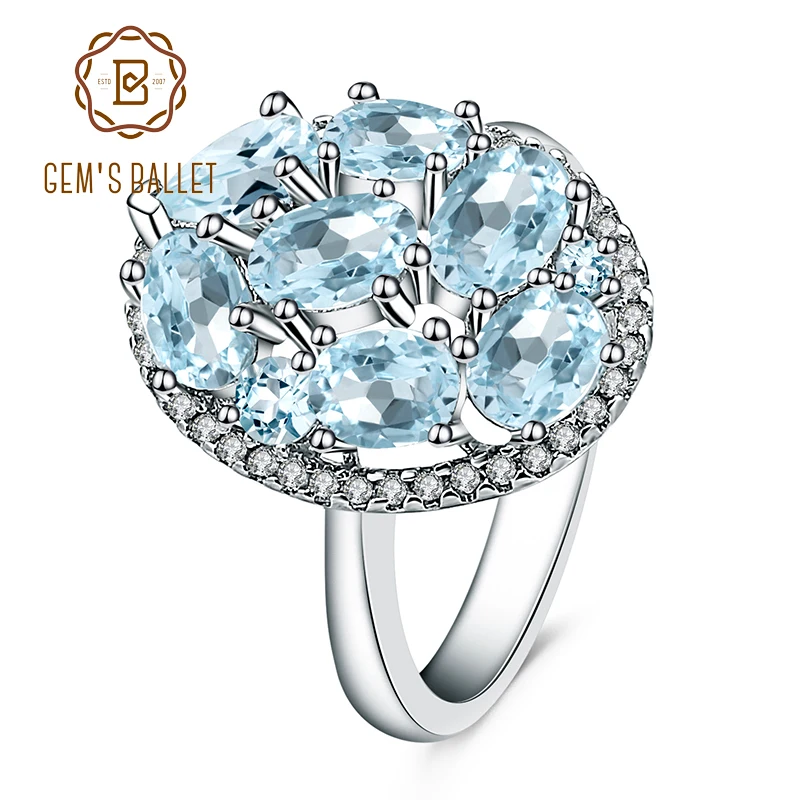 

Gem's Ballet 3.8Ct Natural Sky Blue Topaz Gemstone Ring For Women Genuine 925 Sterling Silver Engagement Ring Fine Jewelry