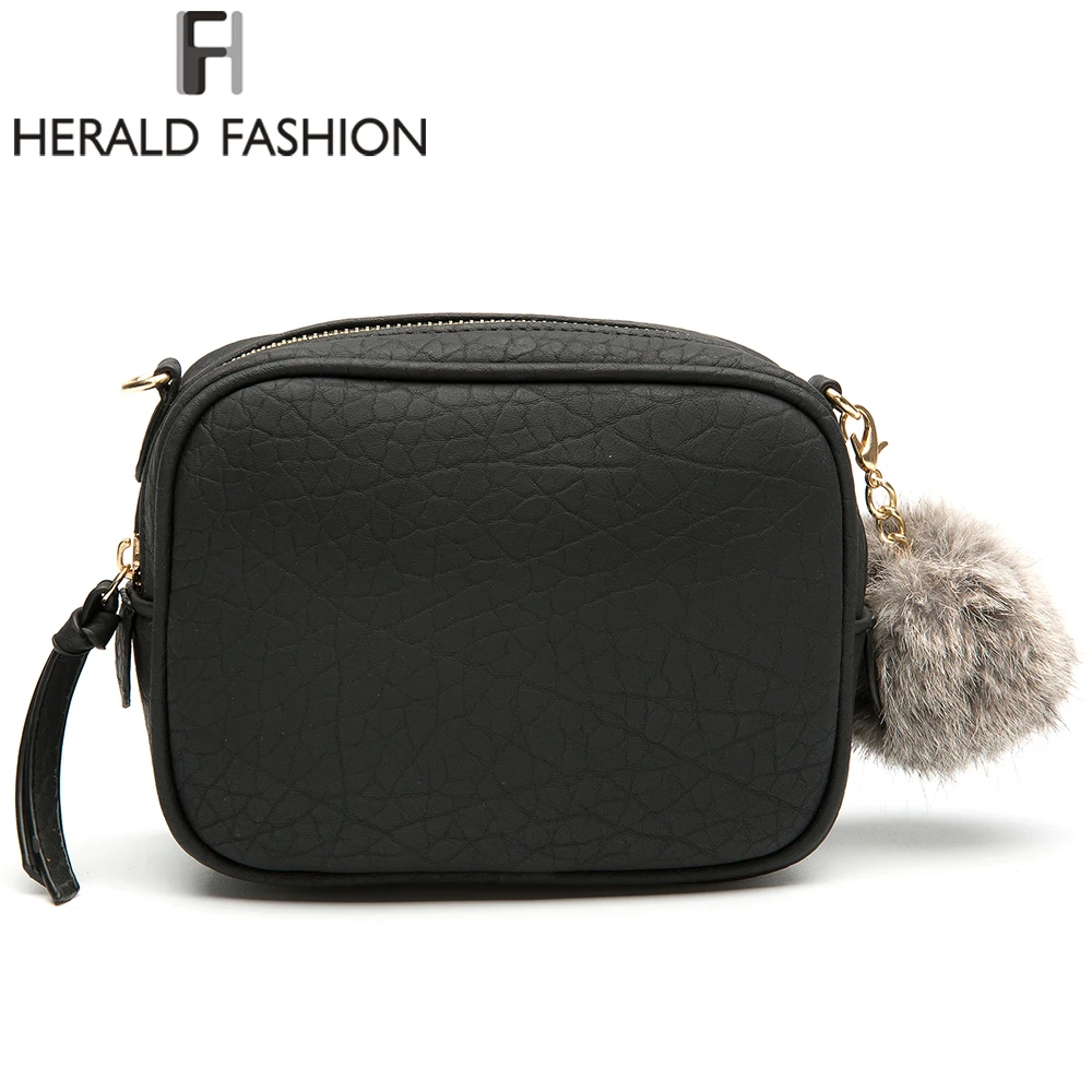 Herald Fashion Скраб Женская сумка мессенджер с меховым помпоном маленький клатч через