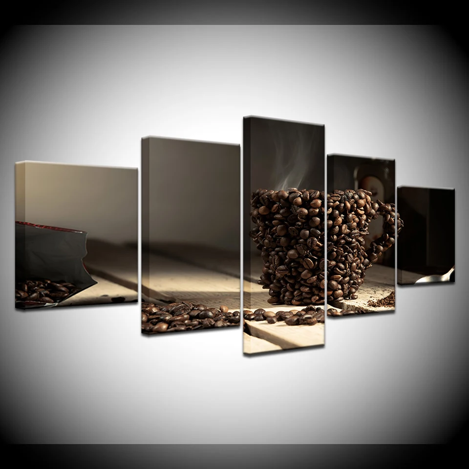 

Canvas Painting A coffee bean cup 5 Pieces Wall Art Painting Modular Wallpapers Poster Print for living room Home Decor