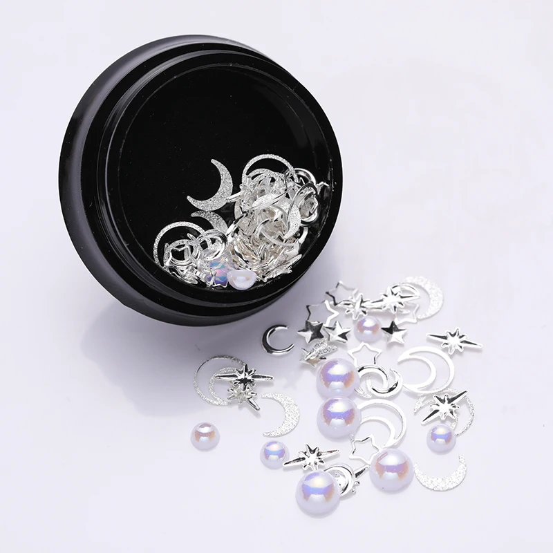 3D украшения для дизайна ногтей блестящие серебристые заклепки с Луной и звездой