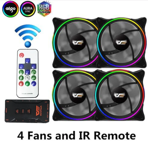 Aigo MR12 RGB вентилятор 3P-5vAURA синхронизирующий компьютер чехол ПК Вентилятор охлаждения светодиодный 120 мм тихий+ ИК пульт дистанционного управления компьютер кулер вентилятор охлаждения - Цвет лезвия: 4fans and IR Remote