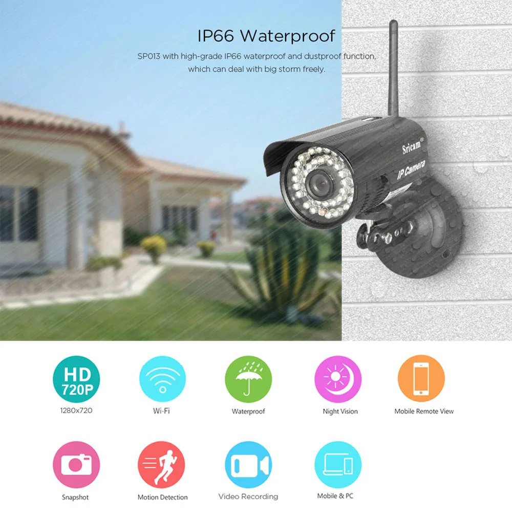 Sricam SP013 HD 720P IP Камера инфракрасный Беспроводной видеонаблюдения ONVIF H.264 WI FI Ночное