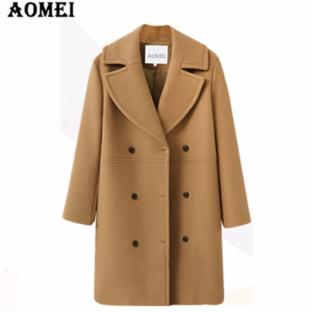 Women Winter Wool Coat Long Sleeve Casual Woolen Cape Tops Double Breasted Outerwear Clothing Workwear for Office Ladies | Женская
