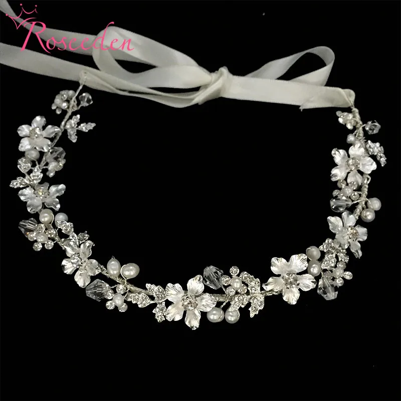 

Freshwater Pearls Crystal Headband Wedding Hair Accessories Vine Rhinestone Flower Bridal Tiara Headpiece New RE3011