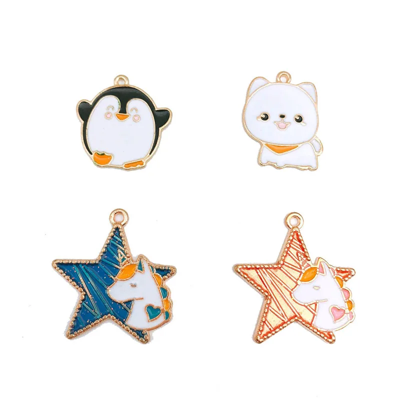 

10pcs Penguin Dog Unicorn Animal Enamel Charms DIY Alloy Pendant Handmade Earring Bracelet Jewelry Accessories Making YZ440