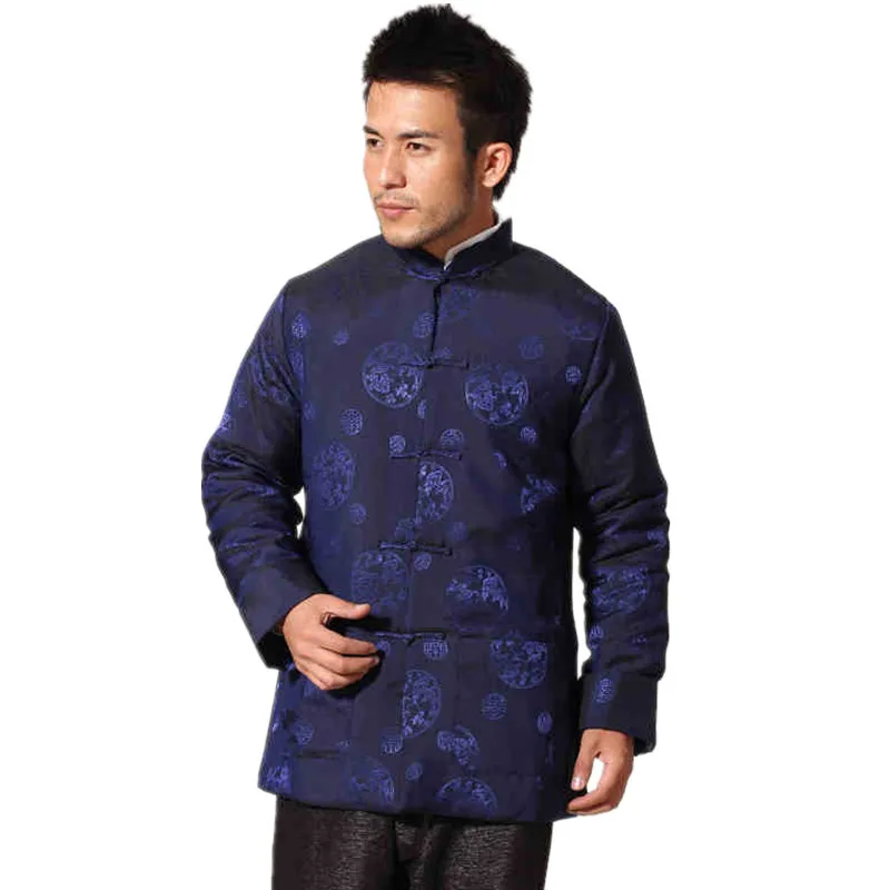 Скидка темно синий зимний толстый мужской полиэстер пальто китайская хлопковая