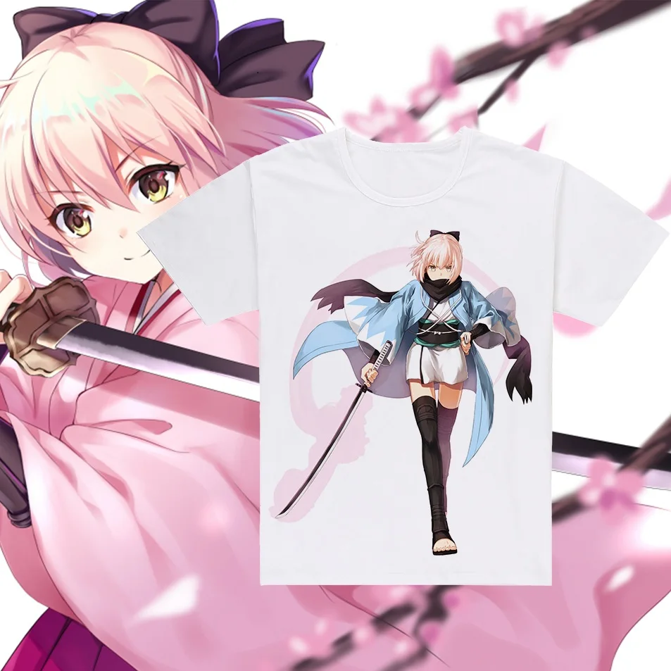Unisex Anime Cos Fate GO Saber FGO Okita Souji Cotton Casual T-Shirt Tee T Shirt Top | Мужская одежда