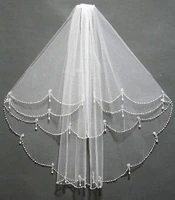 2 layer fingertip length handmade beaded bridal veil white ivory wedding dress comb
