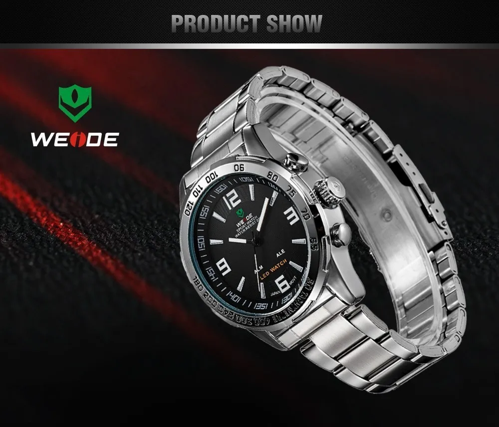 Новые часы Мужские люксовый Бренд Weide полностью Стальные кварцевые часы светодиодные цифровые армейские часы спортивные наручные часы Relogio Masculino