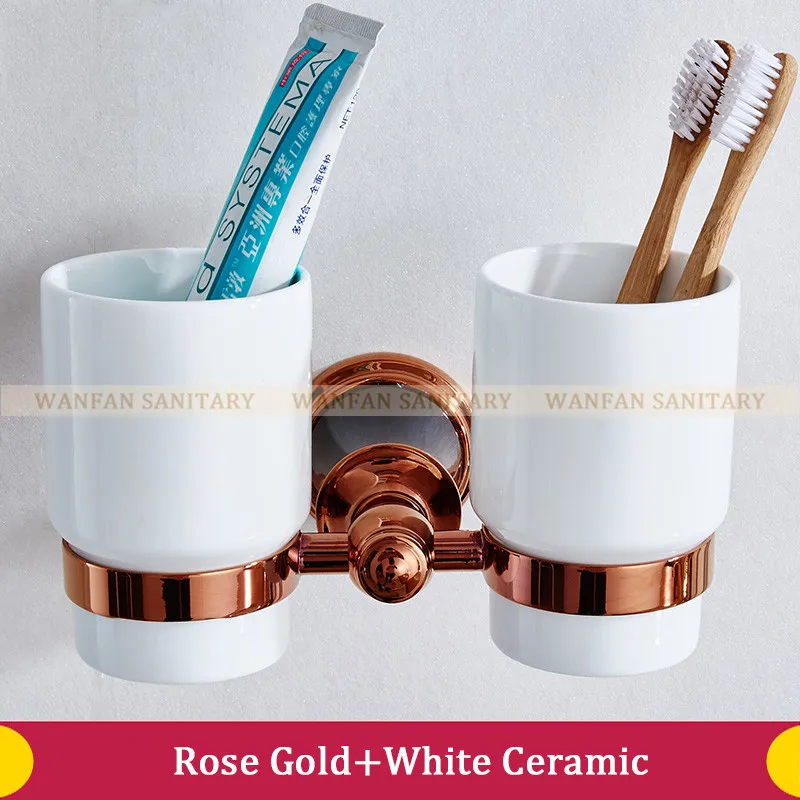 Rose Gold Black Настенный держатель для ванной комнаты, европейский стиль роскошный золотой держатель для зубной щетки, держатель стаканов двойной подстаканник - Цвет: Rose Gold Black