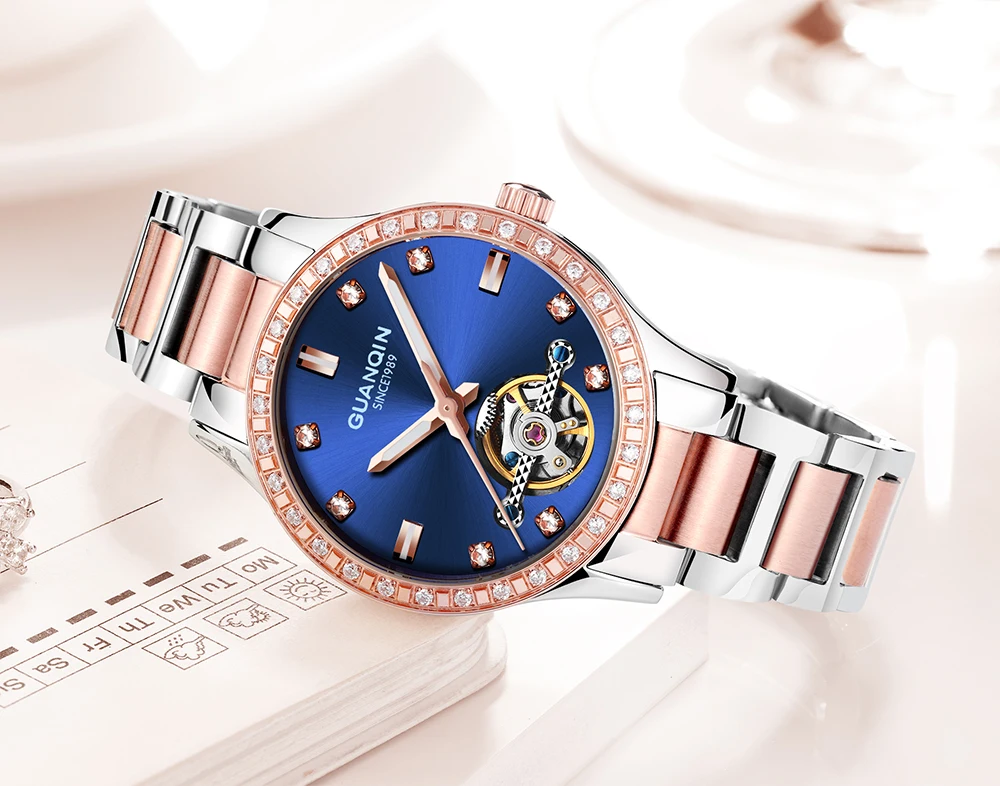 Reloj Mujer GUANQIN часы женские Автоматические турбийон платье Лидирующий бренд известный механические часы водонепроницаемые bayan kol saati