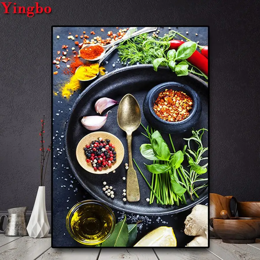 1 Полная дрель квадратная круглая Сделай Сам алмазная живопись кухонный Декор Алмазная вышивка овощи ложка для специй 5d набор мозаики из страз - Цвет: 1