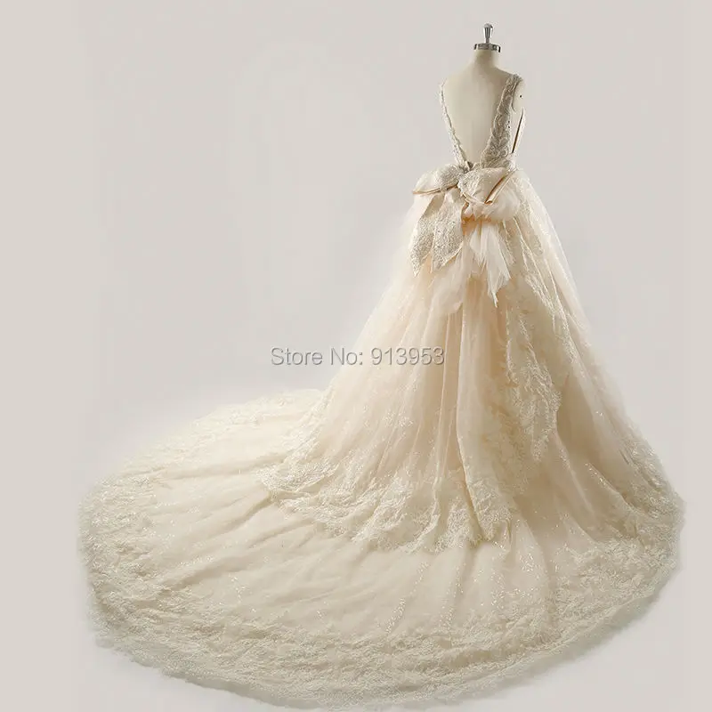 Реальные Фотографии YRW30 Robe de Mariage Hochzeitskleid Большой Лук Голой Спине Цвета