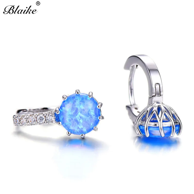 Blaike, мистические Круглые Женские серьги-кольца, 925 серебро, фиолетовый, розовый, белый, синий, огненный опал, серьги в стиле бохо, свадебные пирсинг, ювелирное изделие