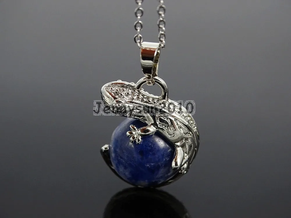 

Natural Sodalite Gem Stone Round Ball Chakra Lizard Pendant Necklace Beads Healing Jewelry Design 10Pcs/Pack